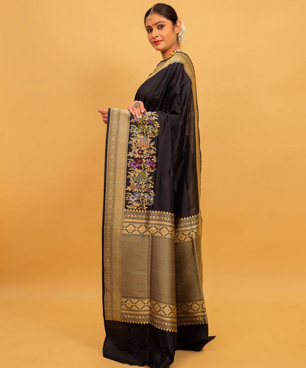 Black beige silk handwoven banarasi saree