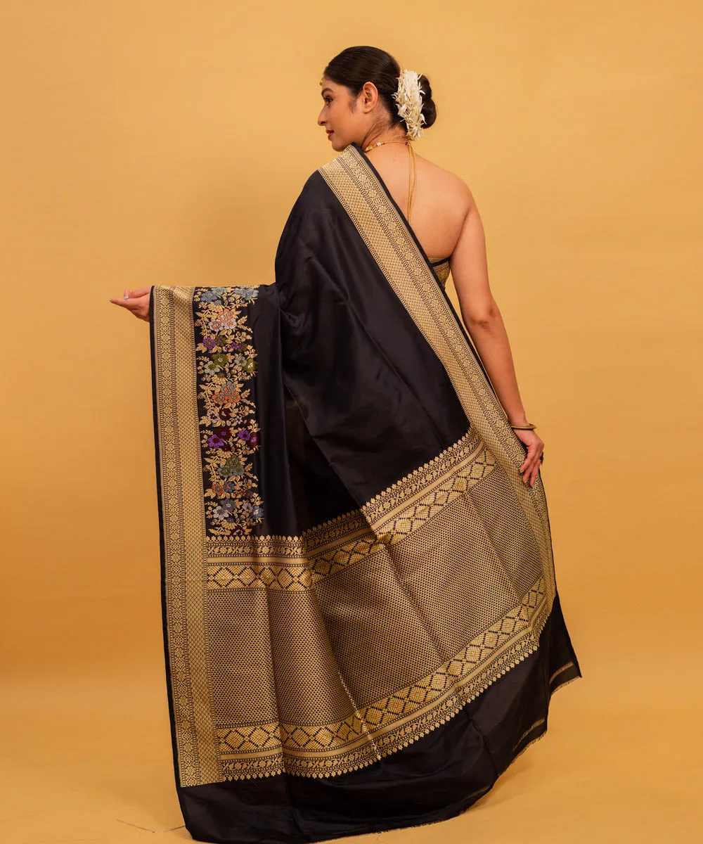 Black beige silk handwoven banarasi saree