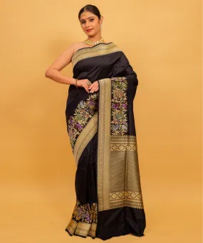 Black beige silk handwoven banarasi saree