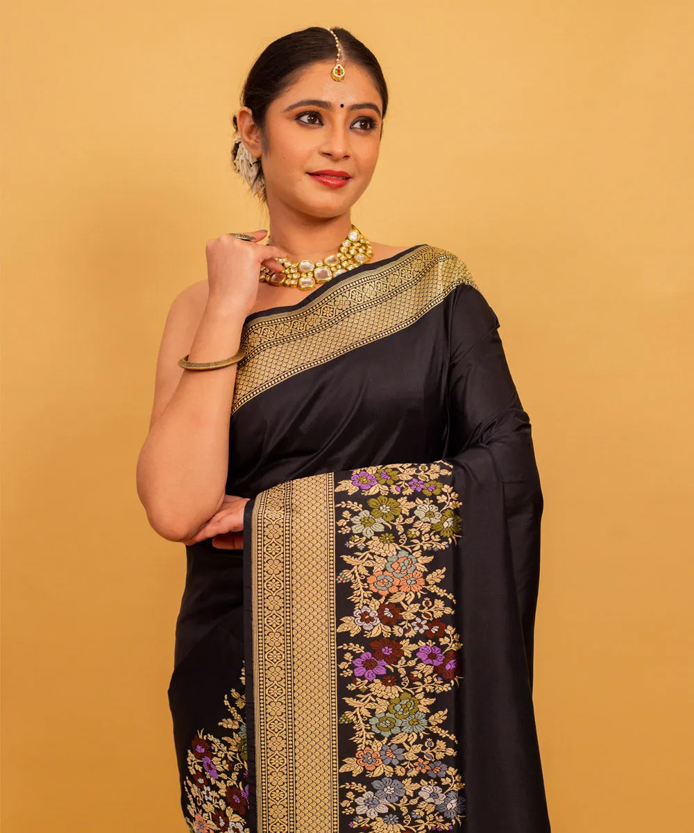 Black beige silk handwoven banarasi saree