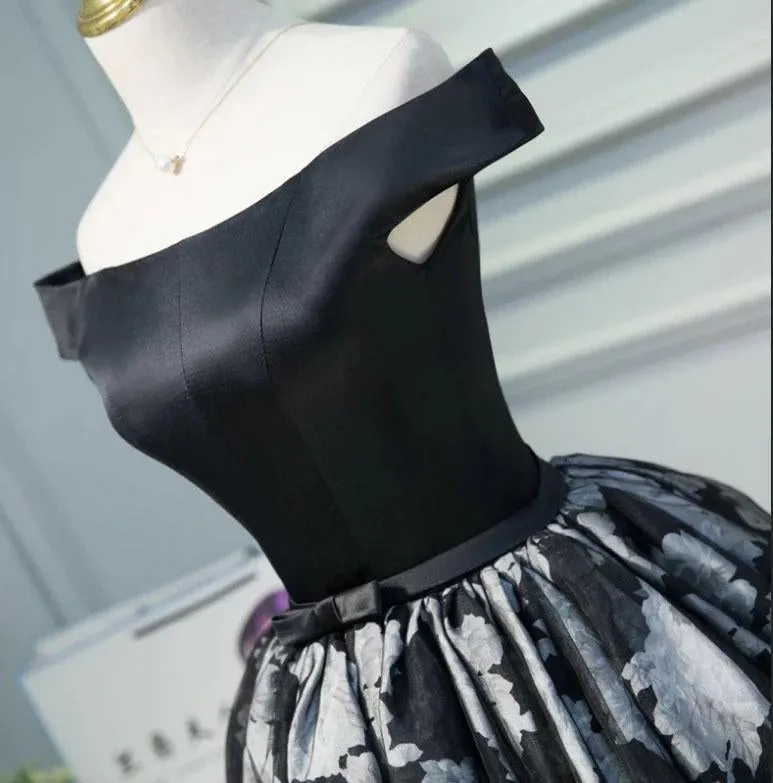 Black Satin Off the Shoulder Cute Homecoming Dresses Short Prom Dress Hoco Gowns STK14967