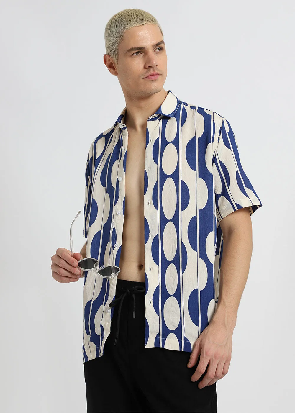 Blue Geometric Printed Shirt