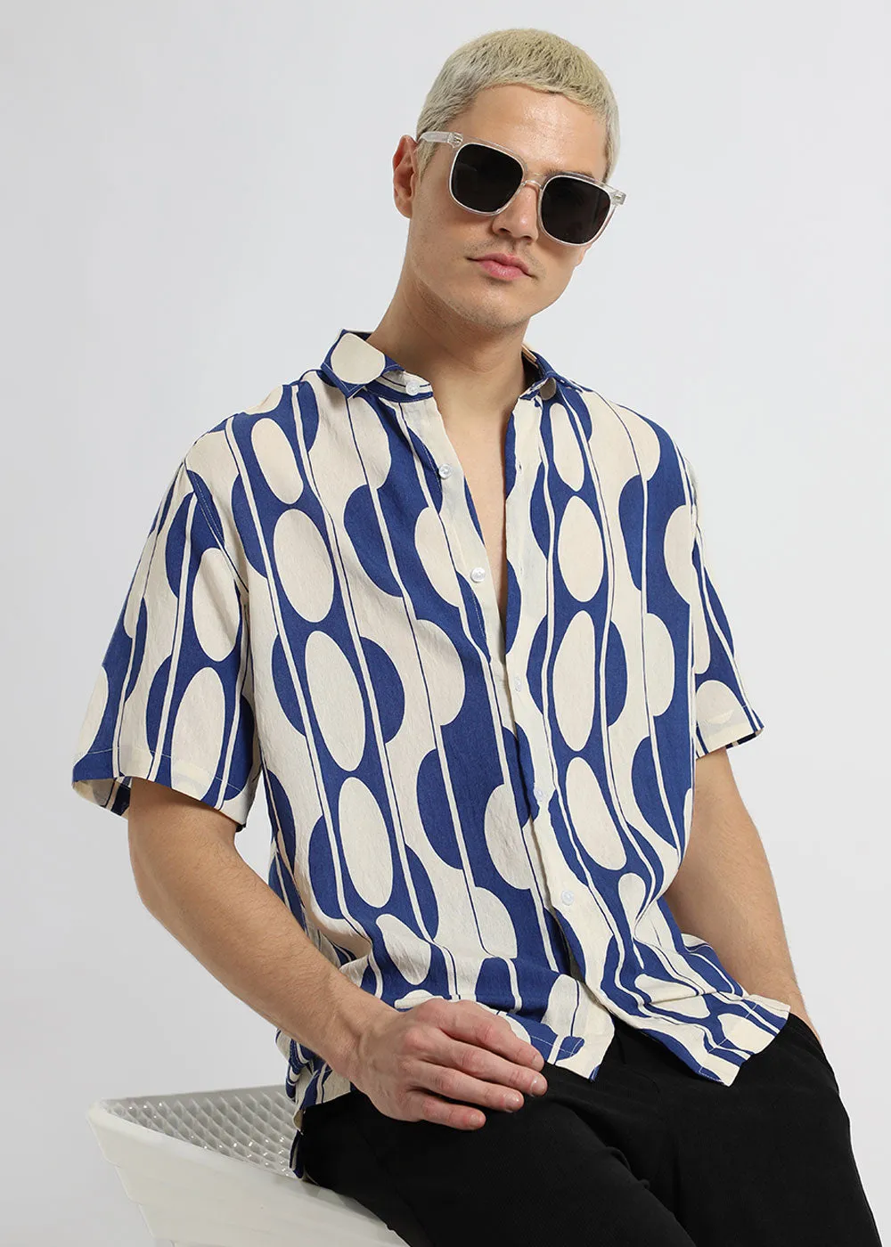 Blue Geometric Printed Shirt