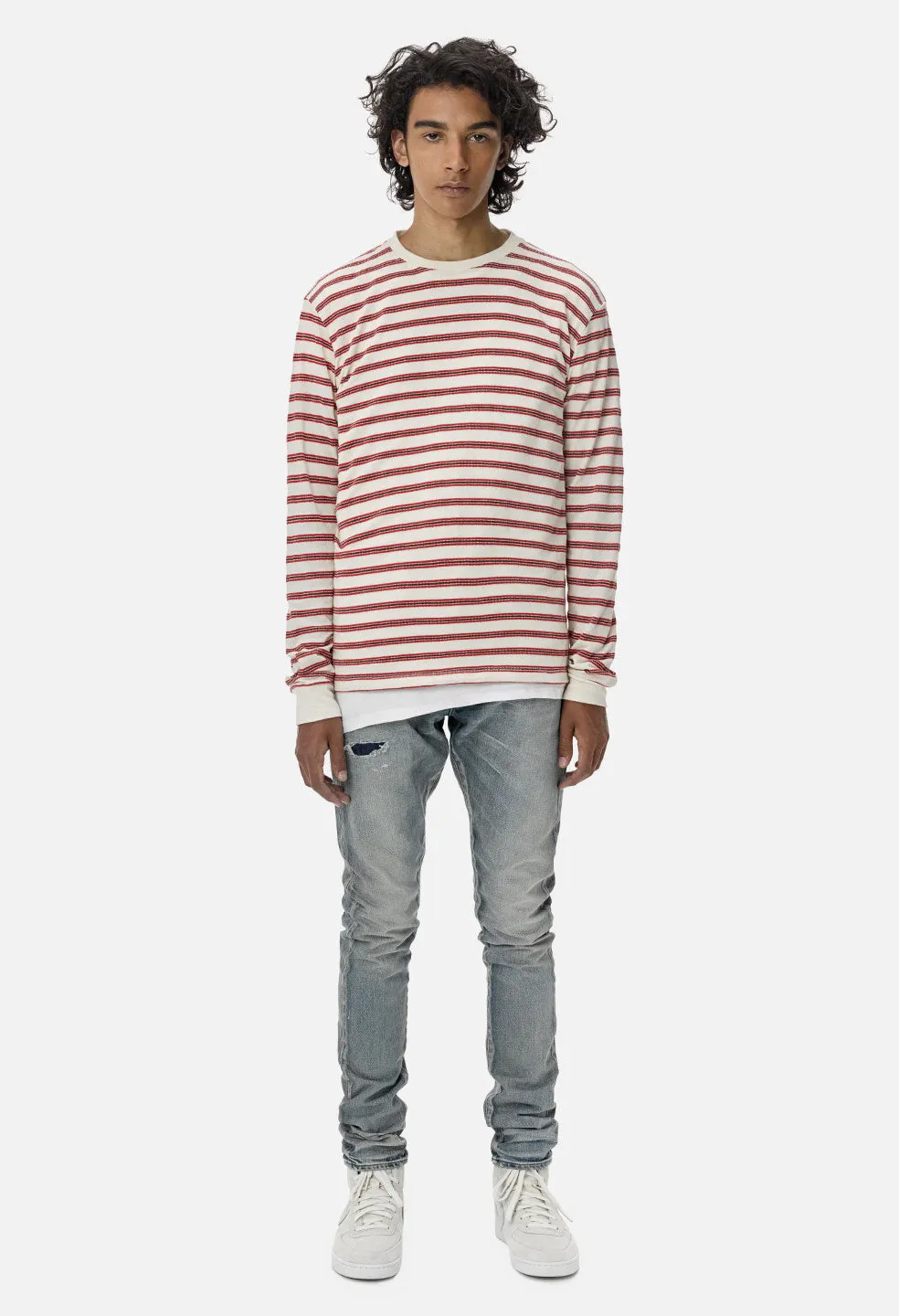 Boucle Border LS Tee / Ivory X Red