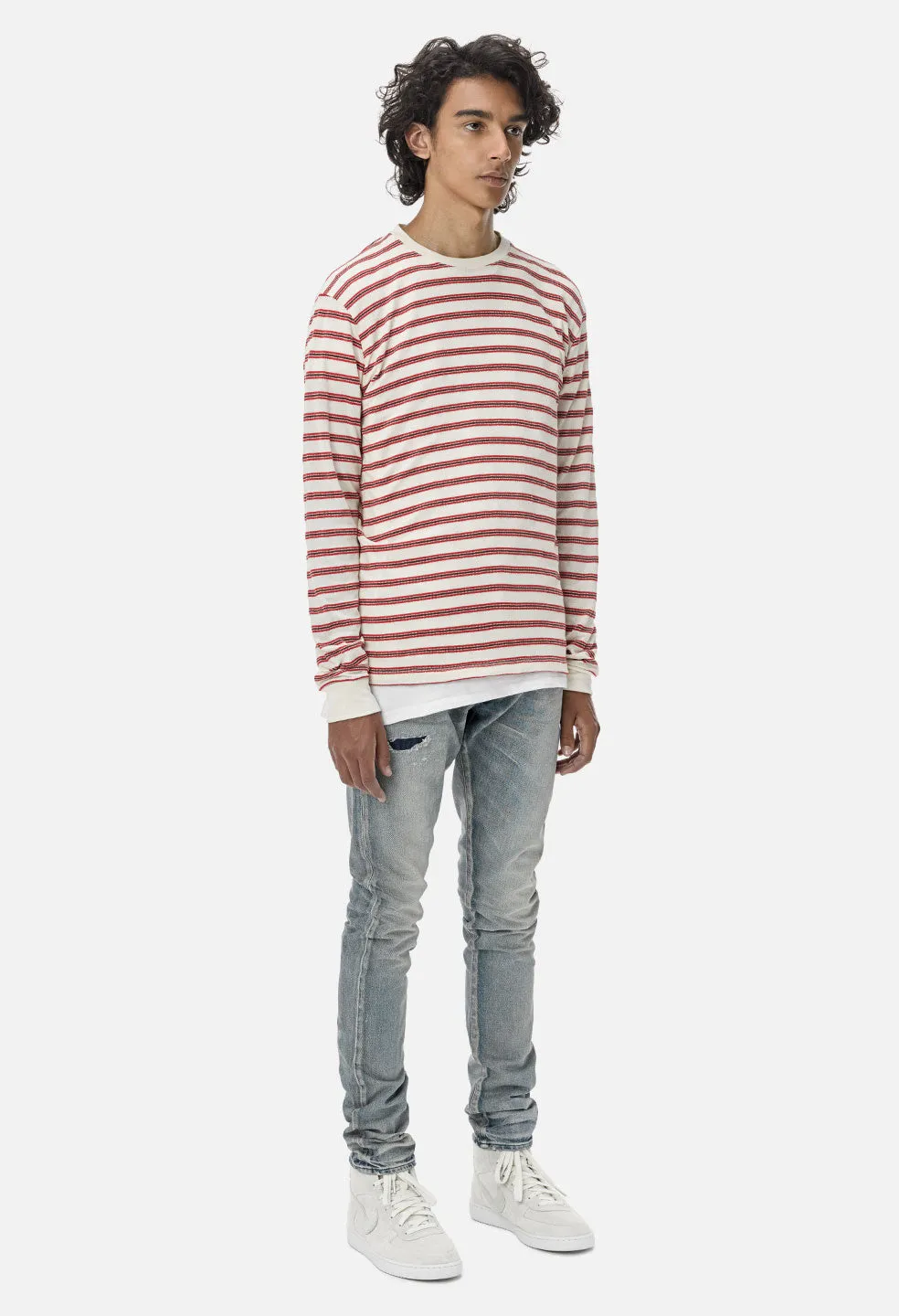 Boucle Border LS Tee / Ivory X Red