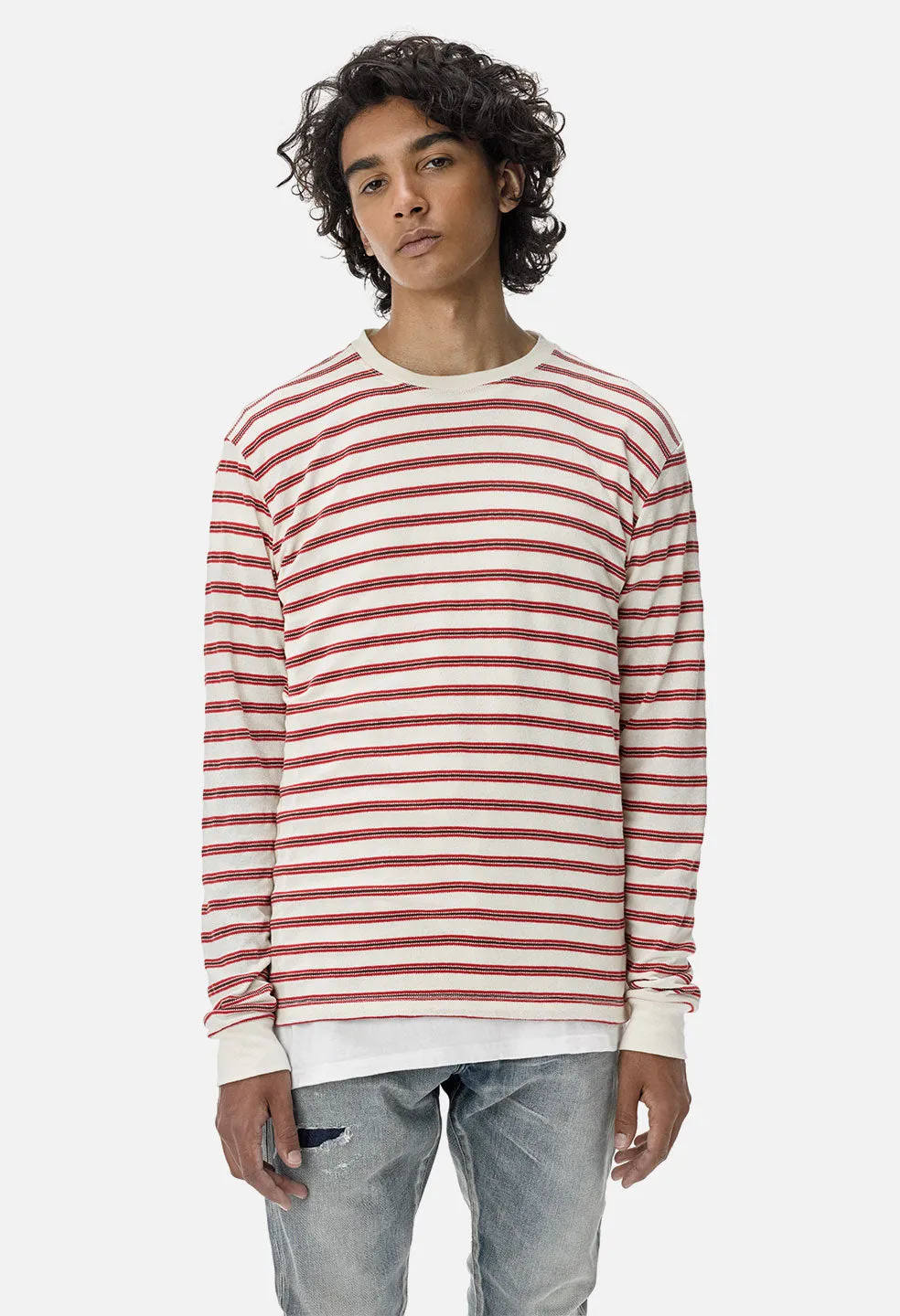 Boucle Border LS Tee / Ivory X Red