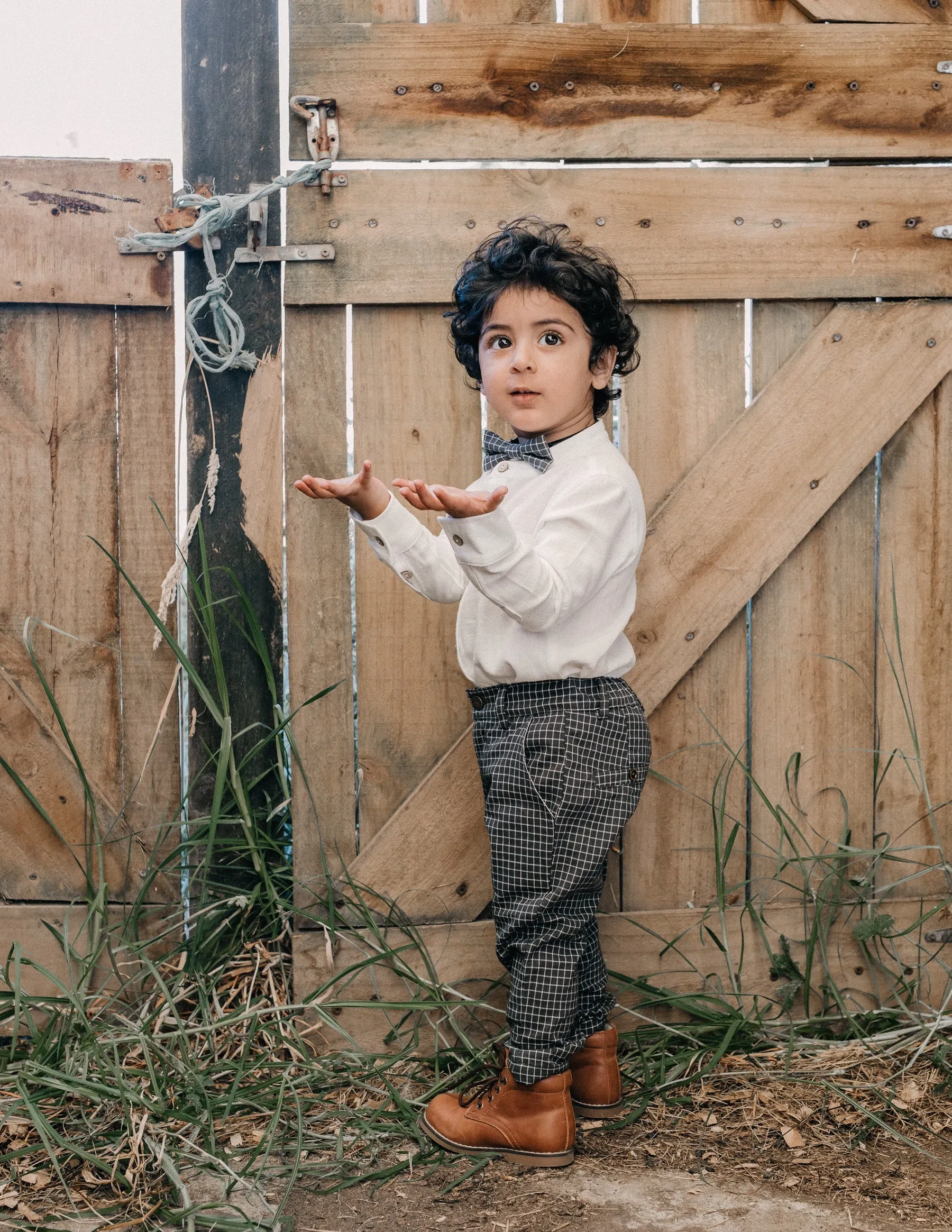 Boys Bow Tie - Forest Grey Check