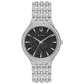 Bulova Phantom Silver Crystal Black Dial Crystal Watch