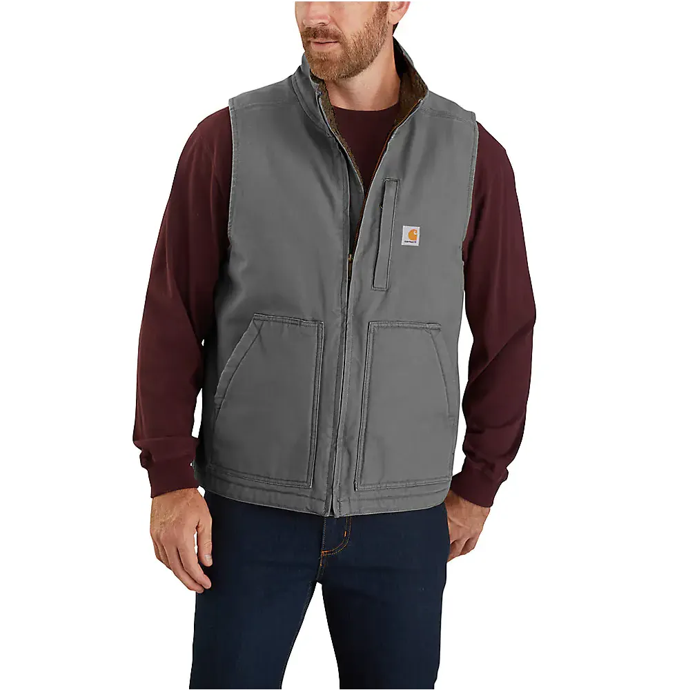 Carhartt Men's Loose Fit Washed Duck Sherpa-Lined Mock-Neck Vest