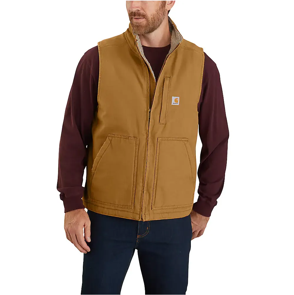 Carhartt Men's Loose Fit Washed Duck Sherpa-Lined Mock-Neck Vest