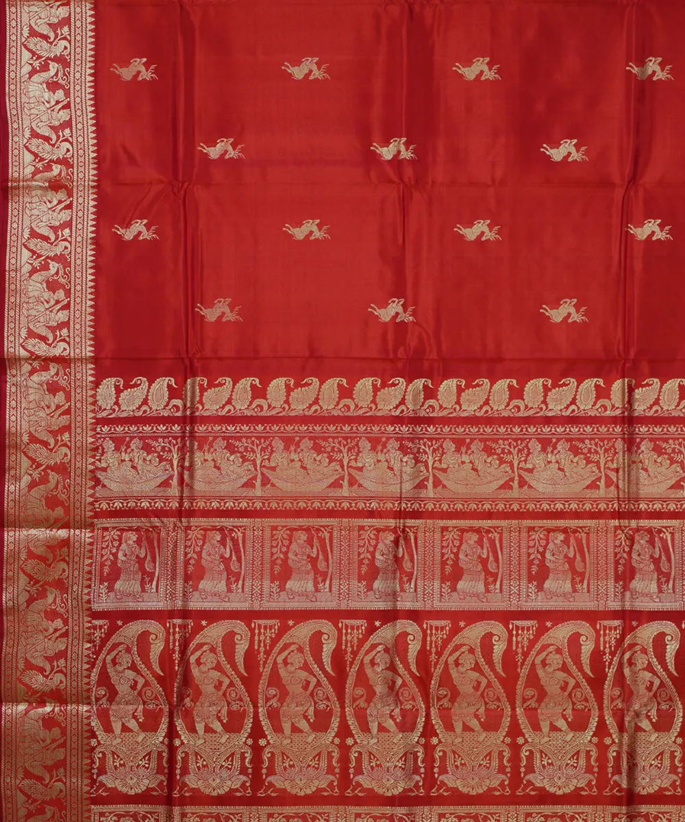 Carrot orange handwoven baluchari silk saree