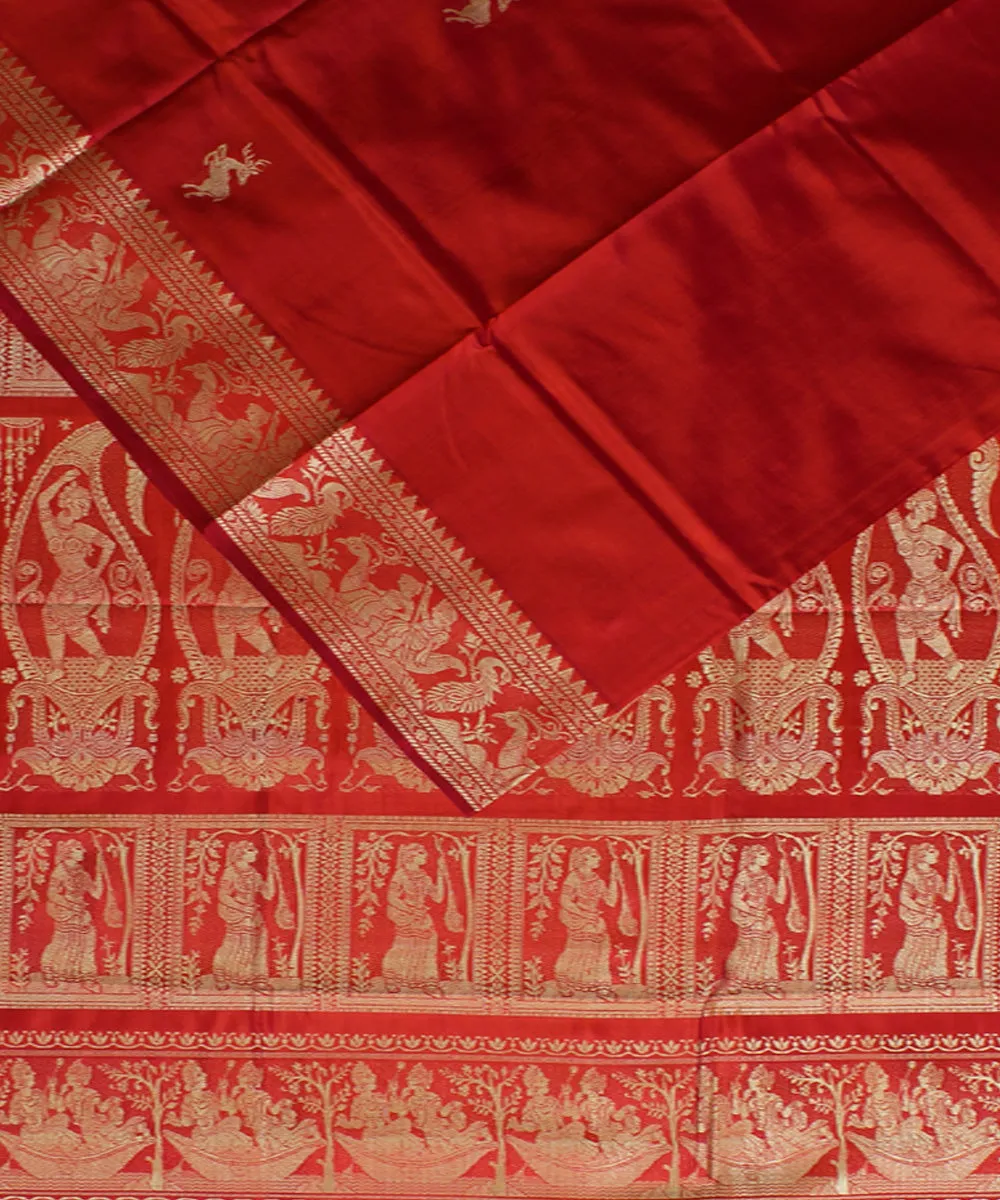 Carrot orange handwoven baluchari silk saree