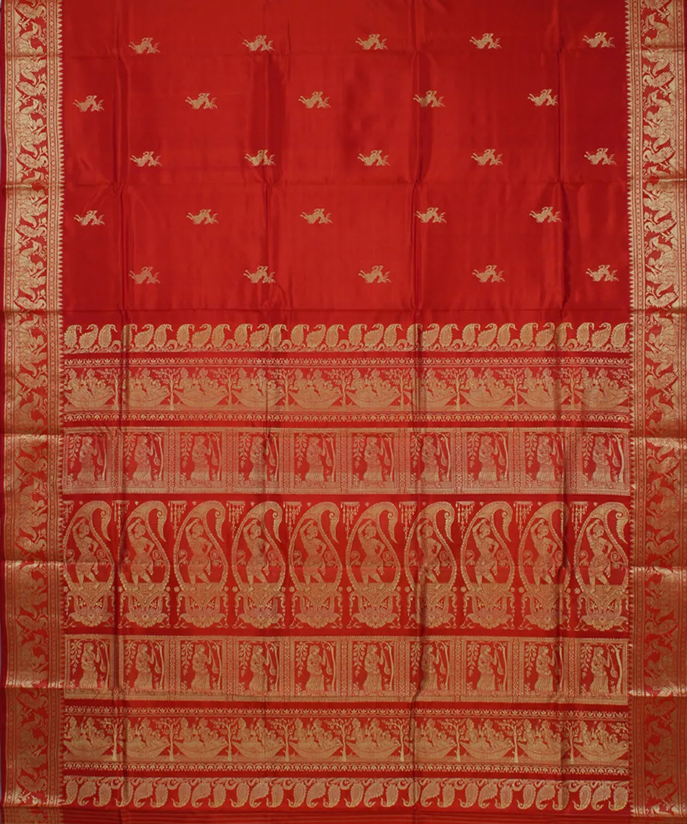 Carrot orange handwoven baluchari silk saree