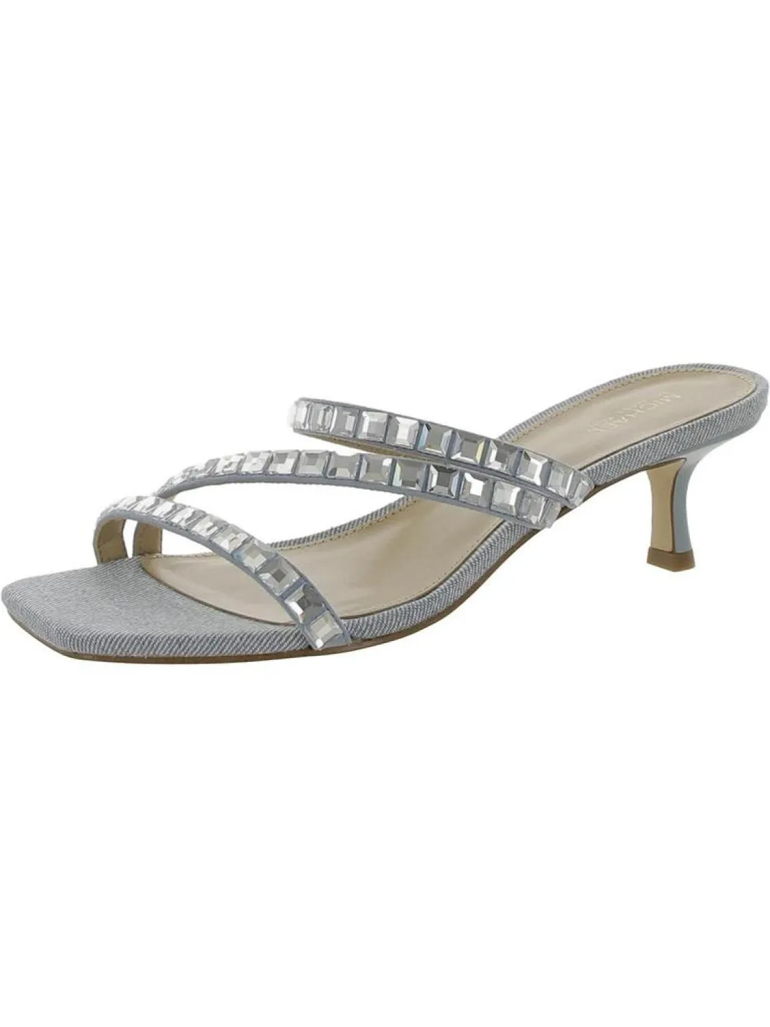 Celia Kitten Slide Womens Square Open Toe Crystal Strap Slide Sandals