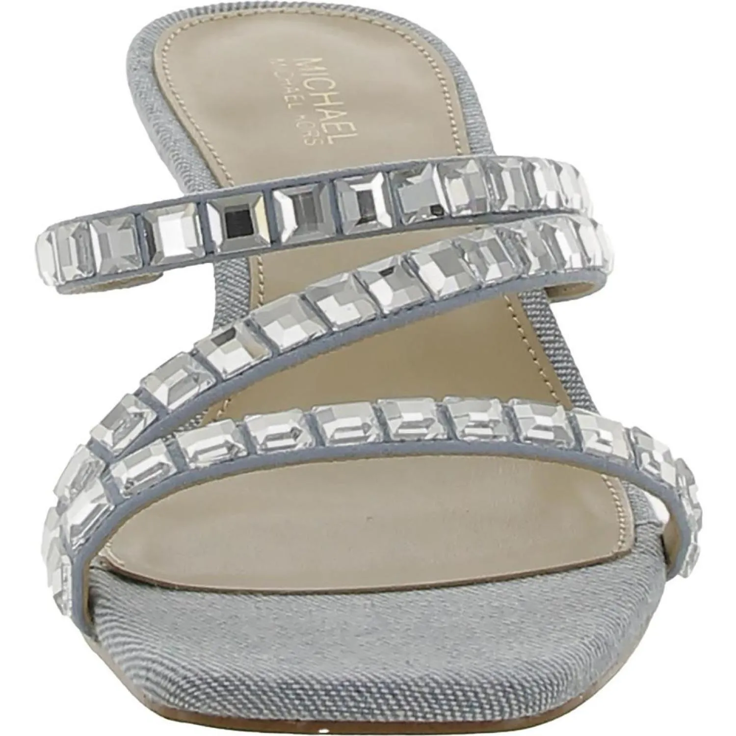 Celia Kitten Slide Womens Square Open Toe Crystal Strap Slide Sandals