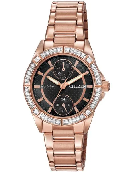 Citizen Ladies Crystal DRIVE POV Eco-Drive - Black Dial - Rose Gold-Tone