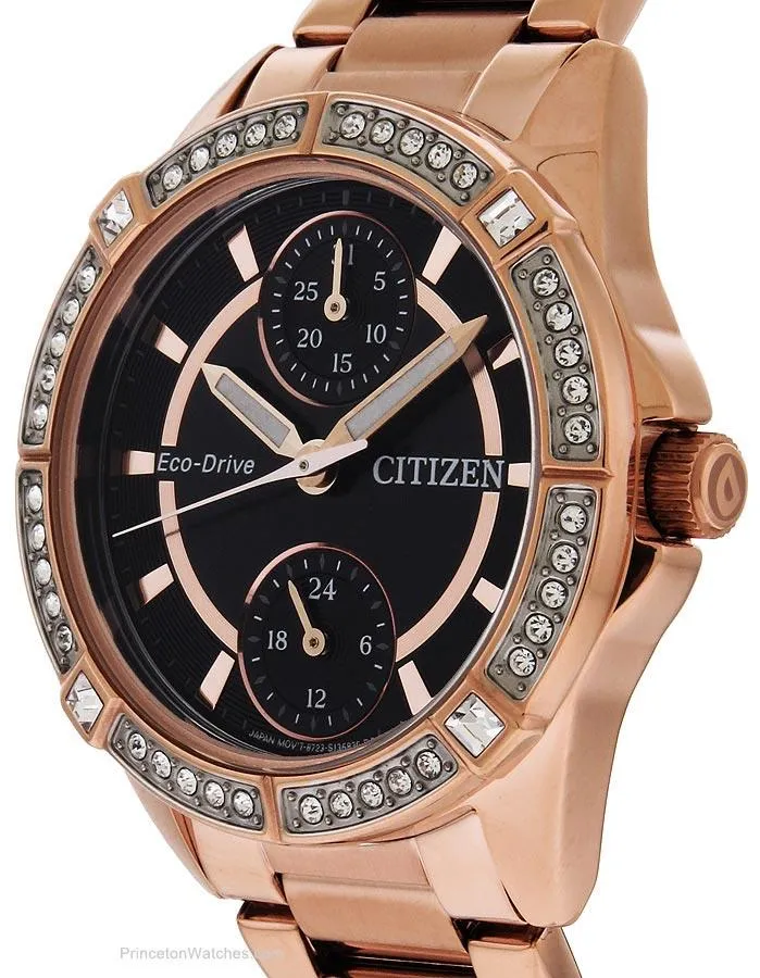 Citizen Ladies Crystal DRIVE POV Eco-Drive - Black Dial - Rose Gold-Tone