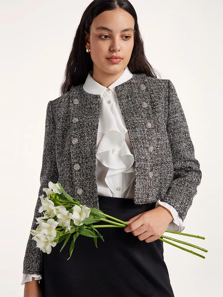 Classic Tweed Cropped Women Jacket