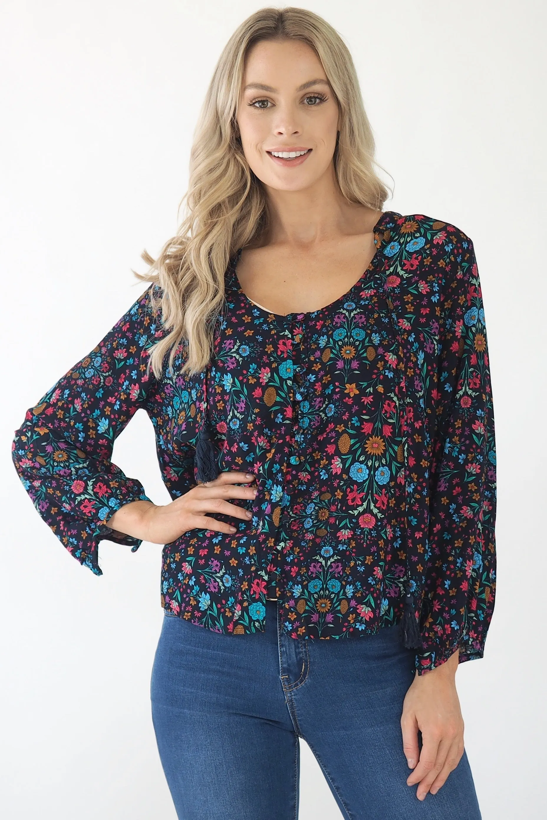 Clementine Blouse- Black/ Multi colour