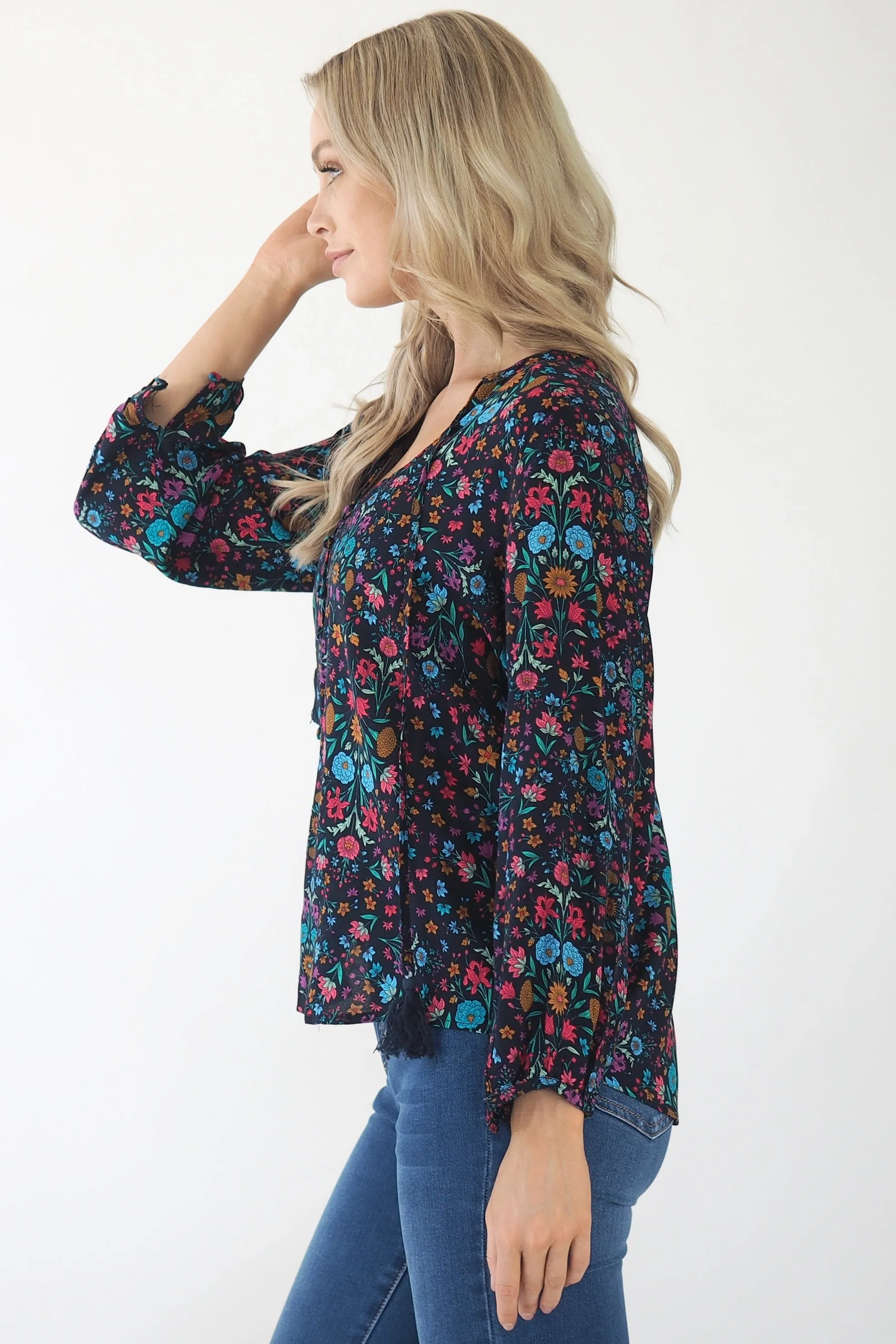 Clementine Blouse- Black/ Multi colour