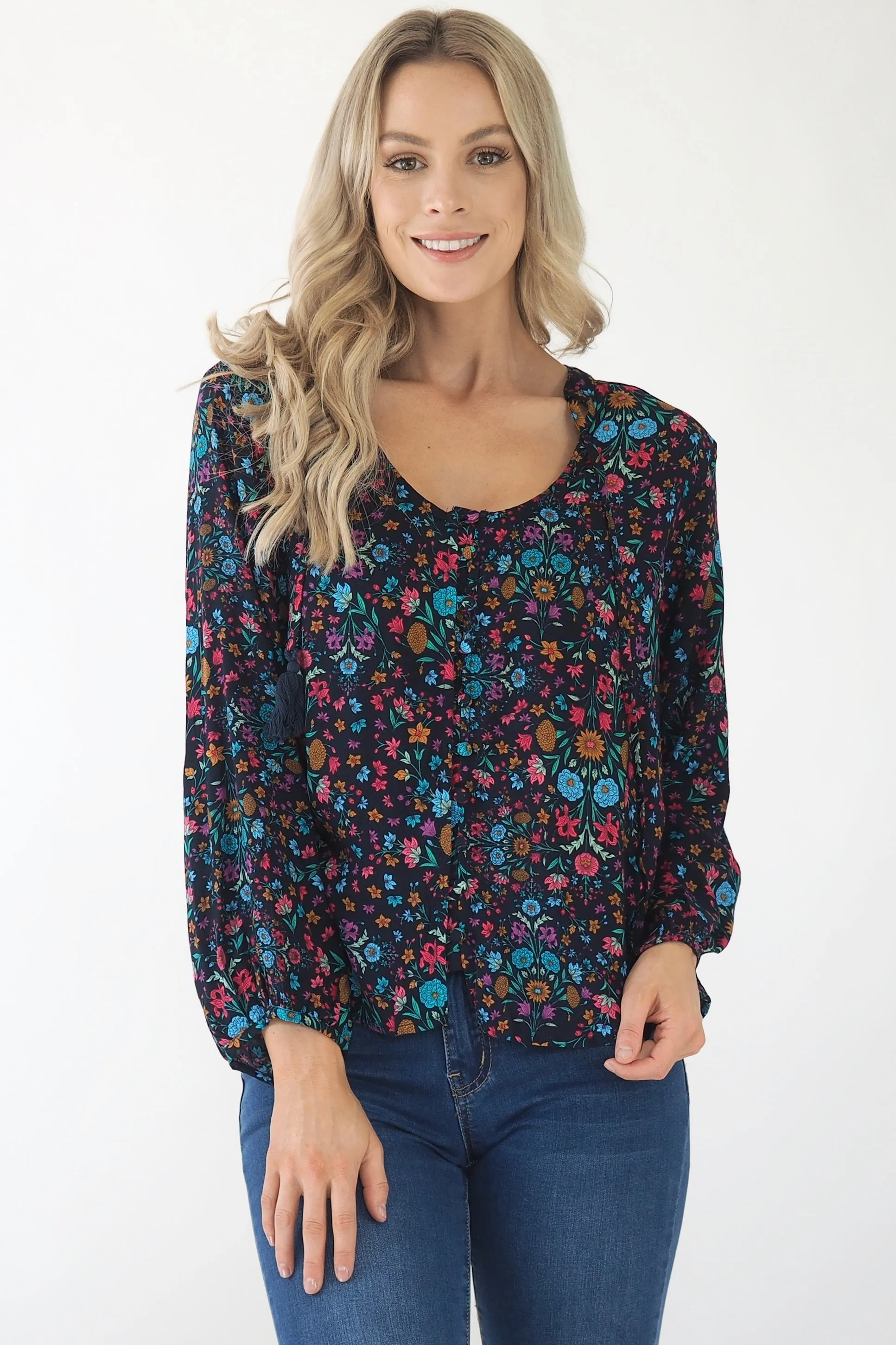 Clementine Blouse- Black/ Multi colour