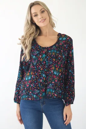 Clementine Blouse- Black/ Multi colour