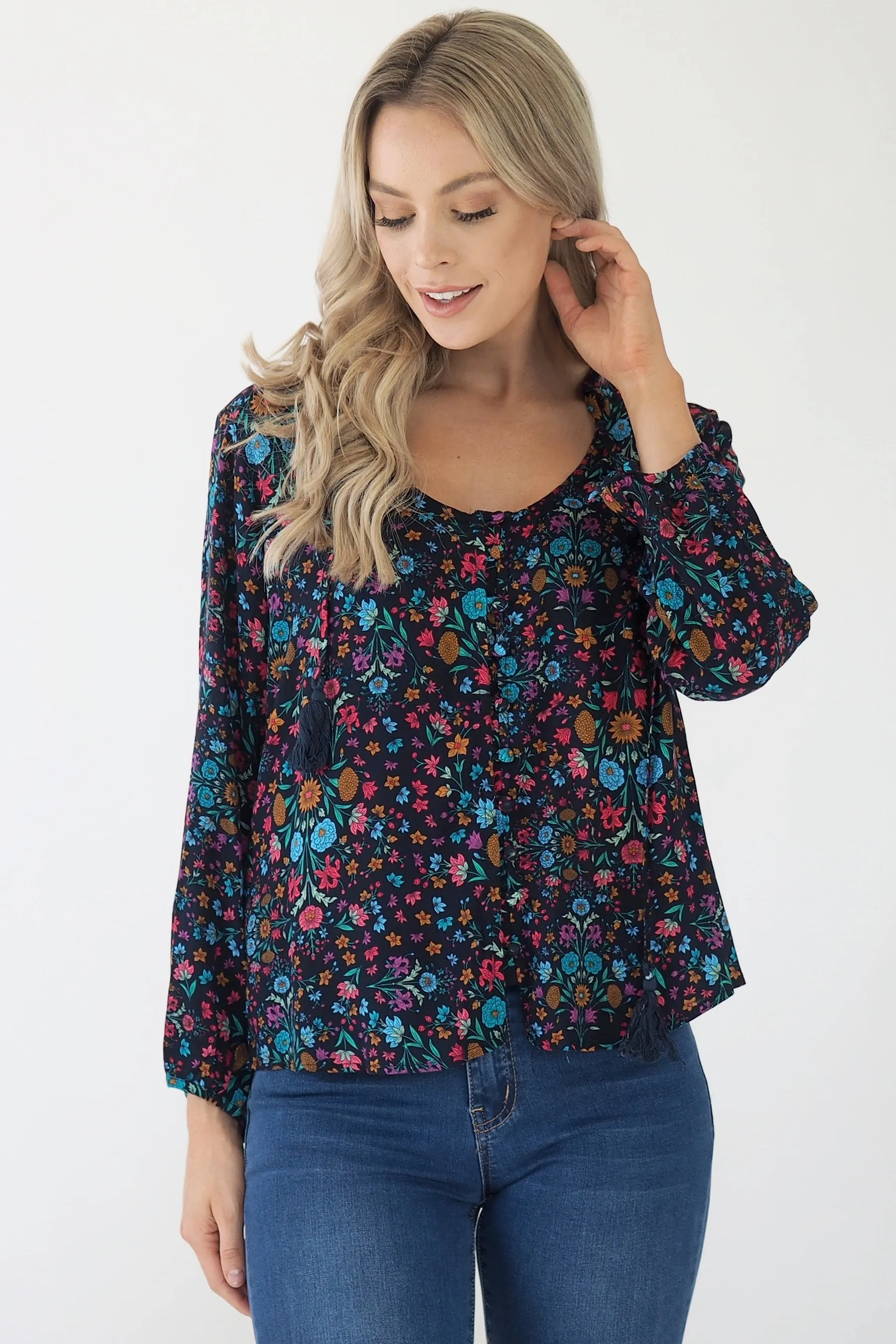 Clementine Blouse- Black/ Multi colour