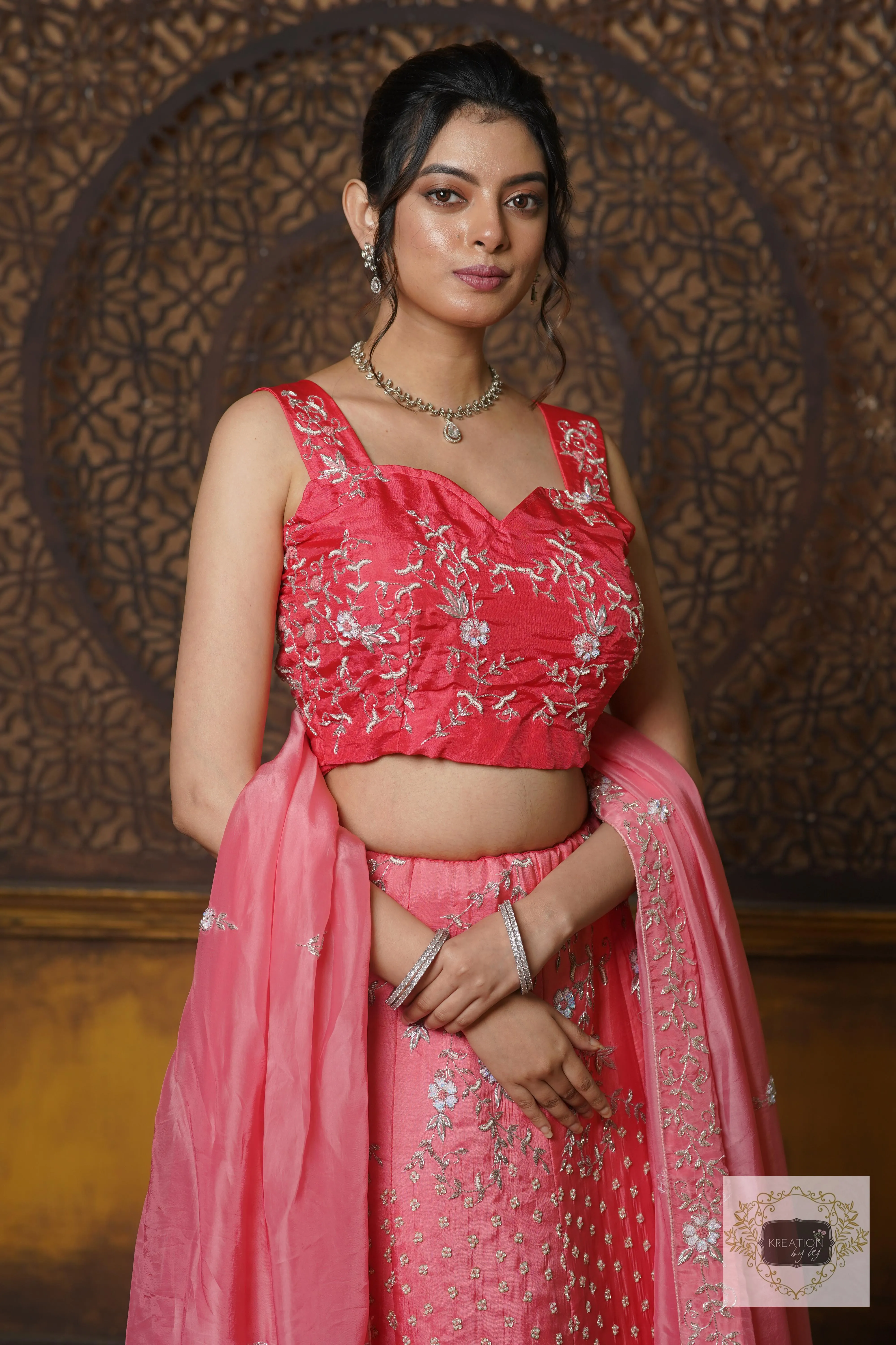 Coral Candy Handembroidered Lehenga Set