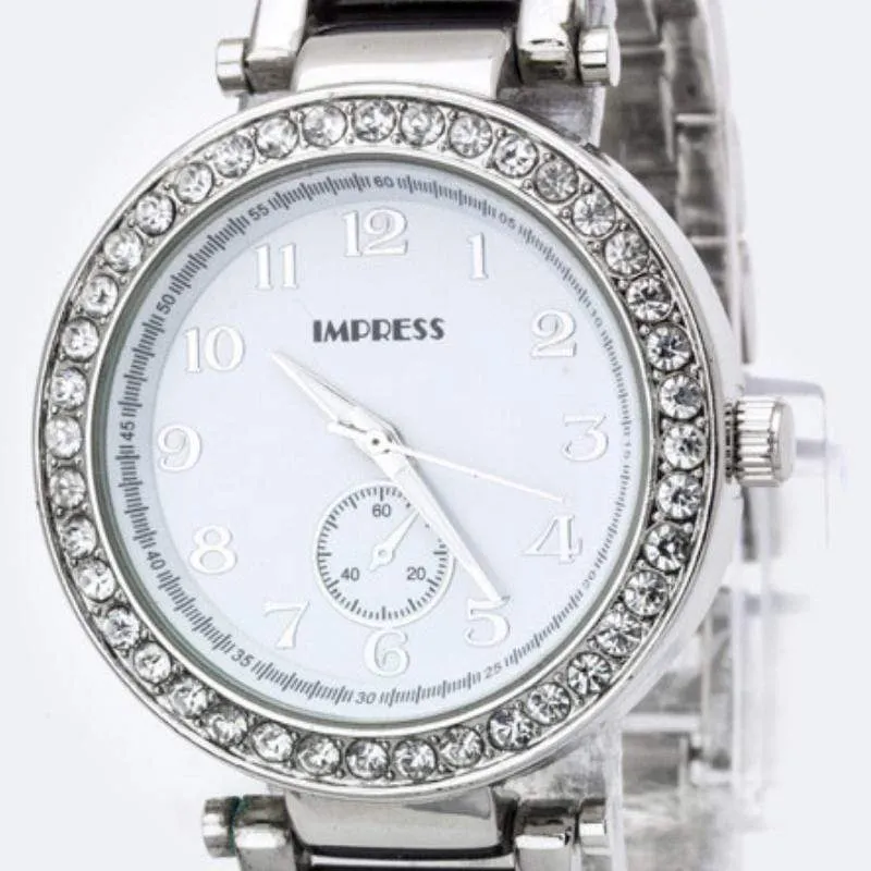 Crystal Bezel Bracelet Watch Black/Rhodium