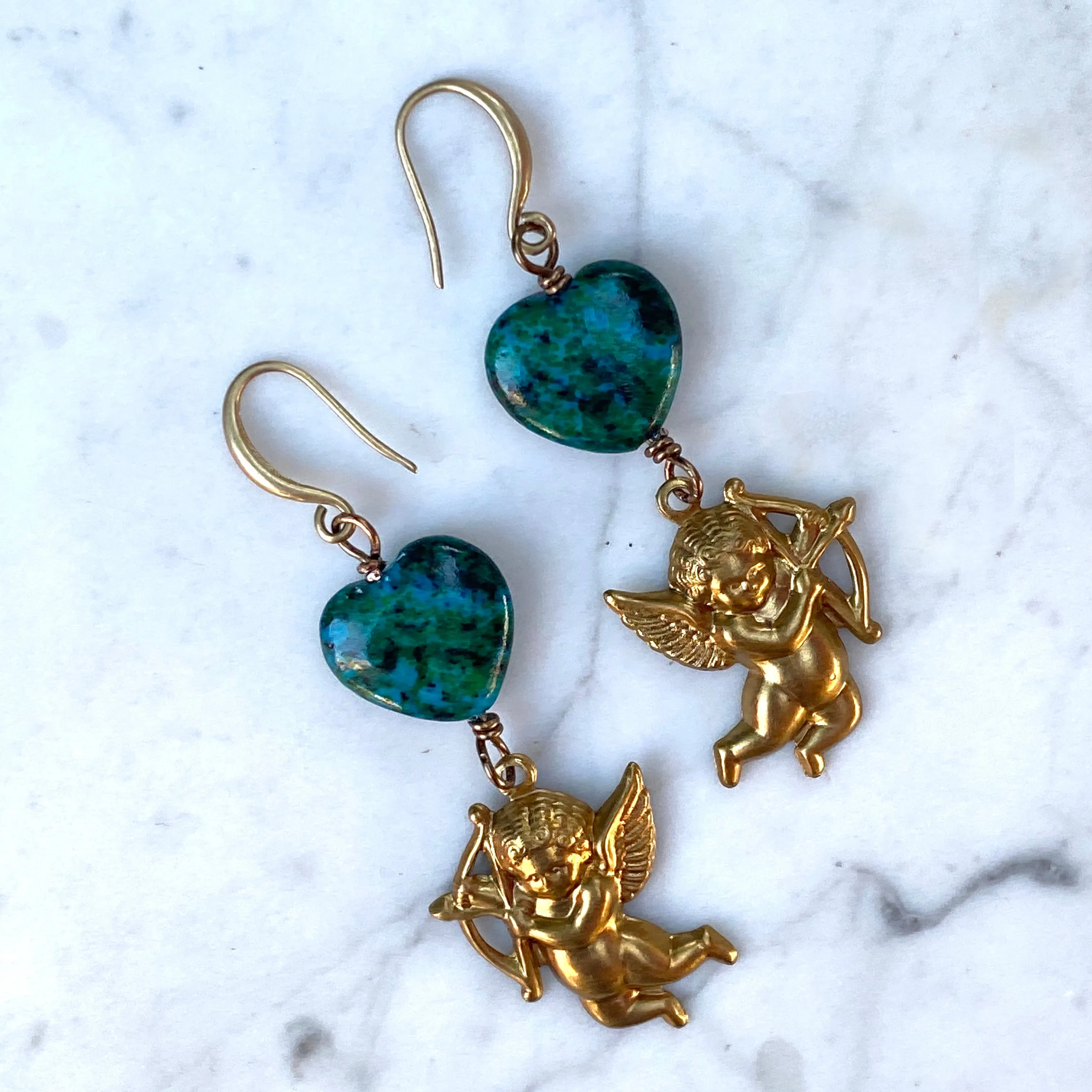 Cupid with Azurite Hearts Earrings