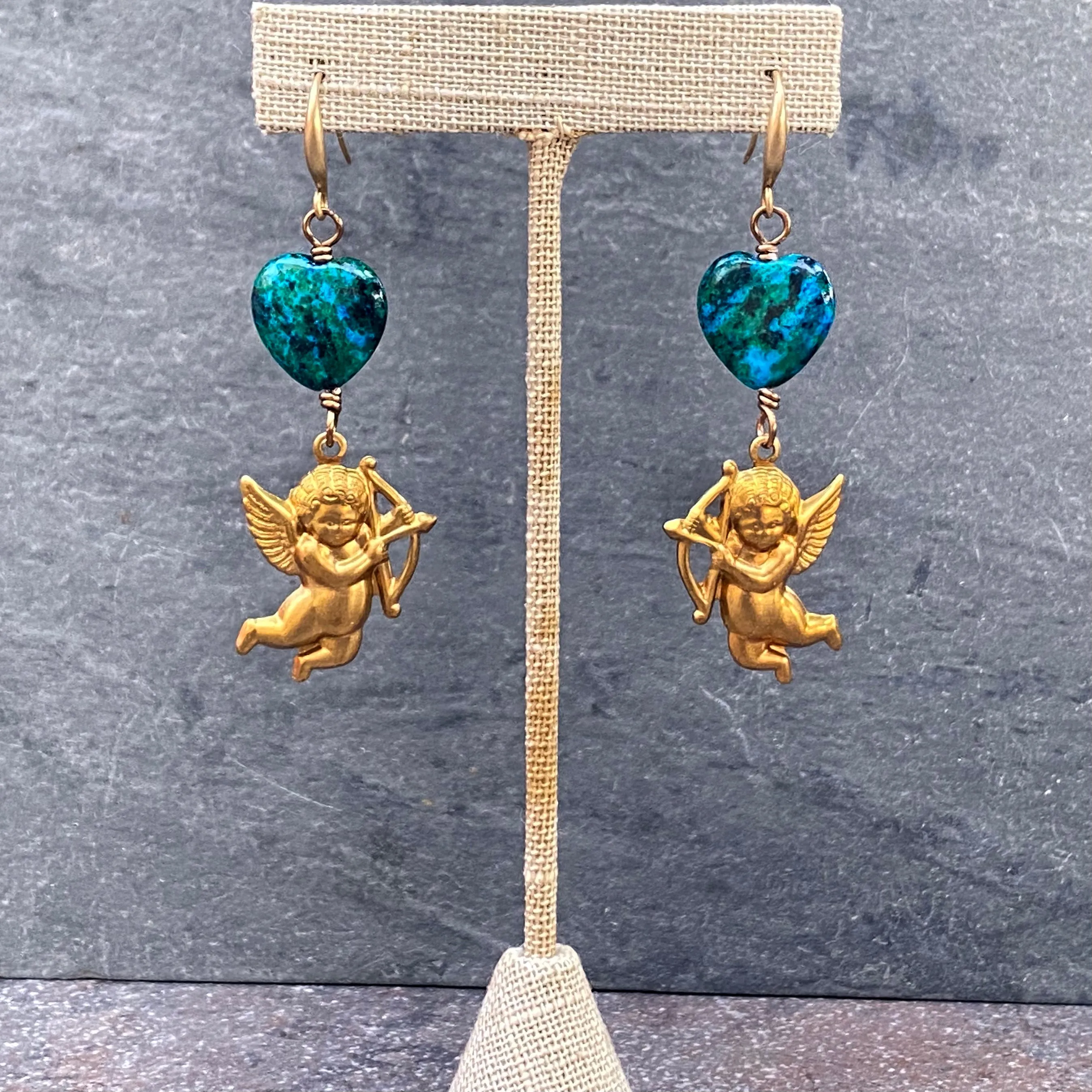 Cupid with Azurite Hearts Earrings