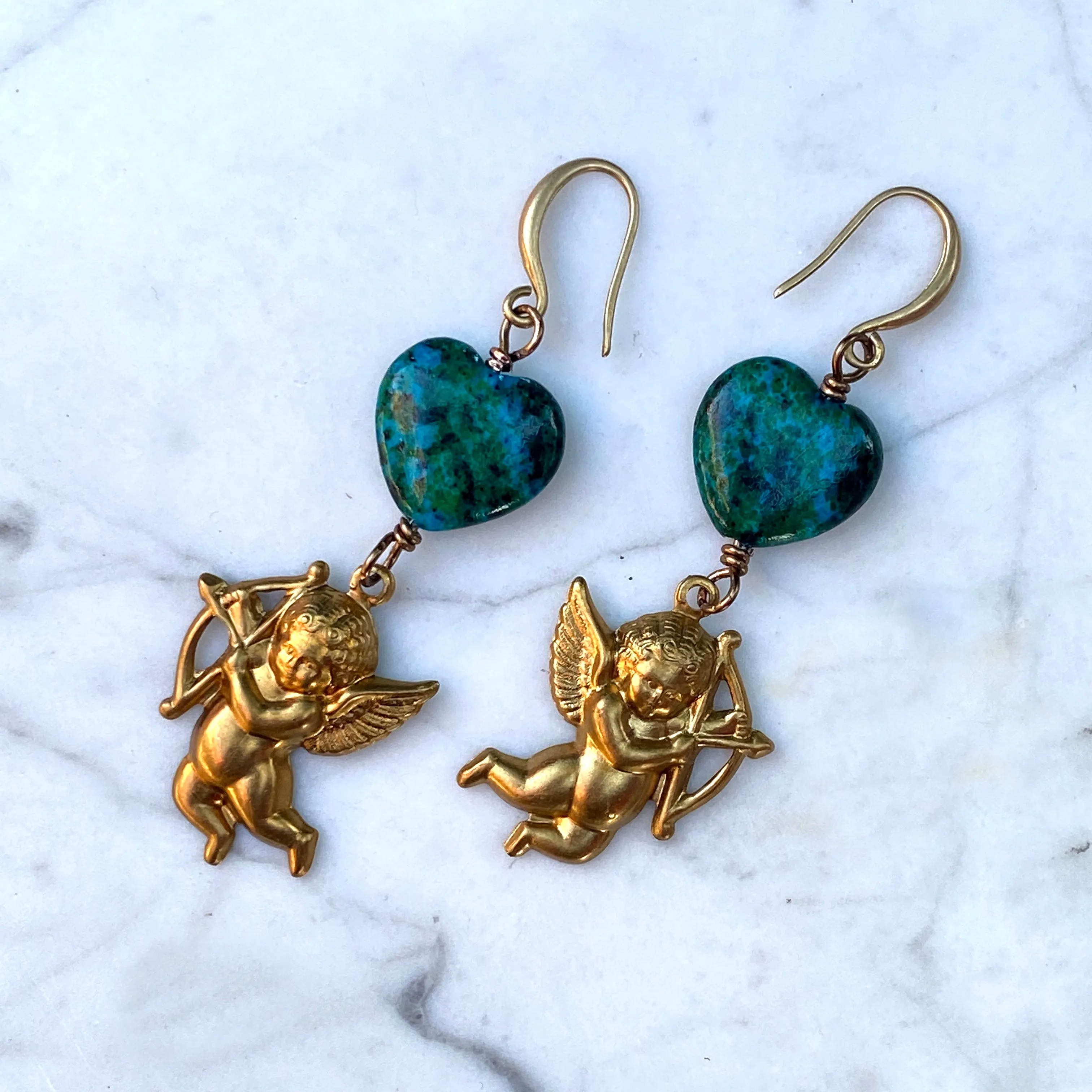 Cupid with Azurite Hearts Earrings