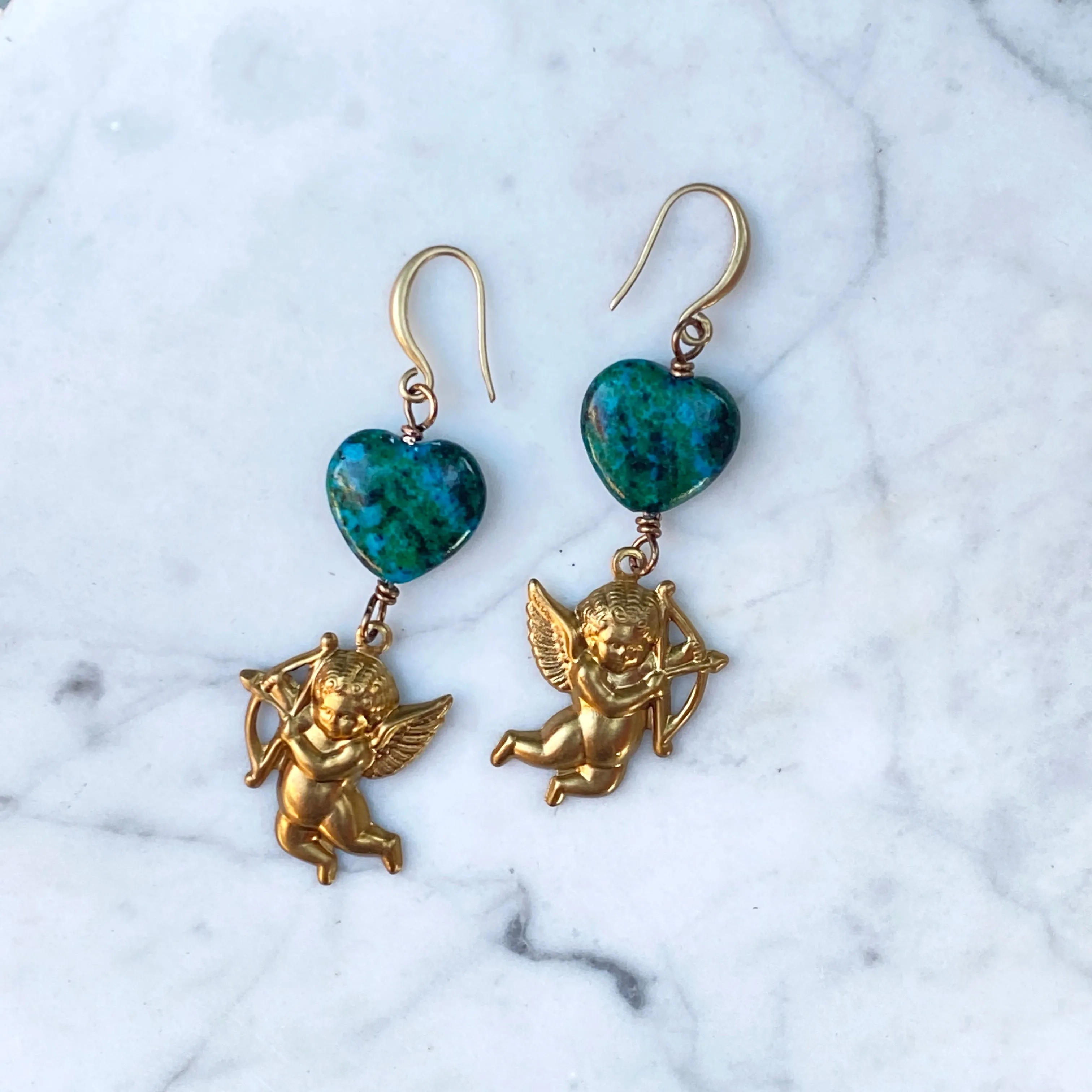 Cupid with Azurite Hearts Earrings