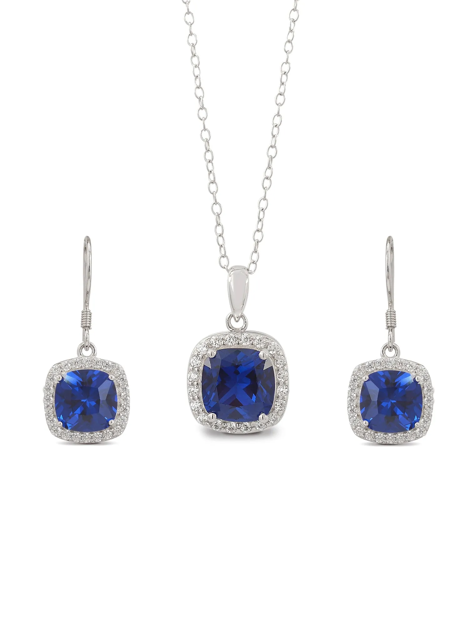 Cushion Cut Blue Sapphire Necklace Set