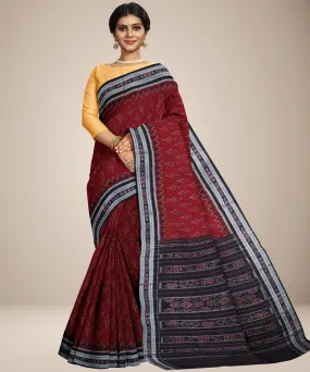 Dark red black cotton handwoven nuapatna saree