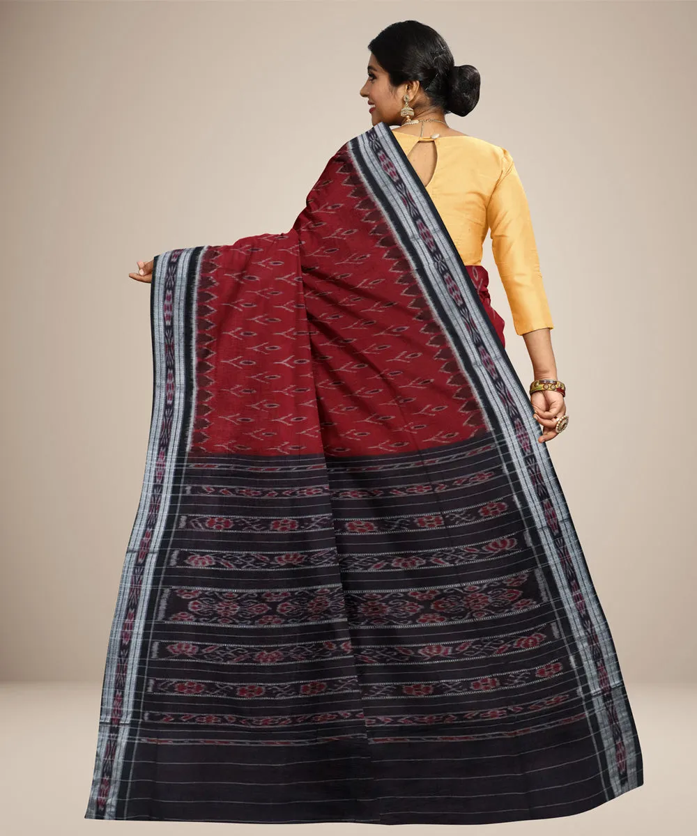 Dark red black cotton handwoven nuapatna saree