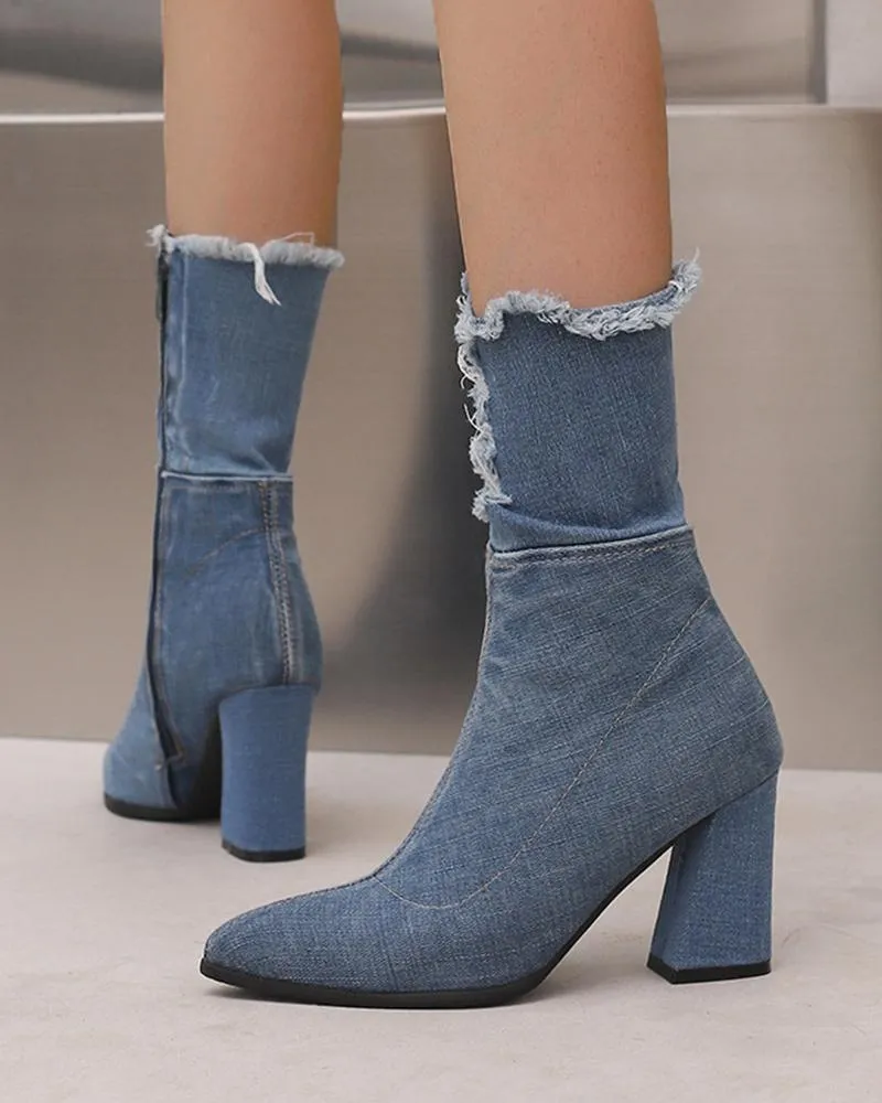 Denim Zipper Ankle Boots