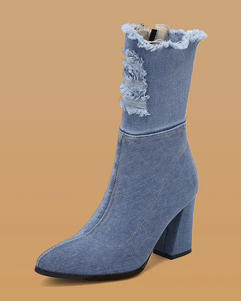 Denim Zipper Ankle Boots