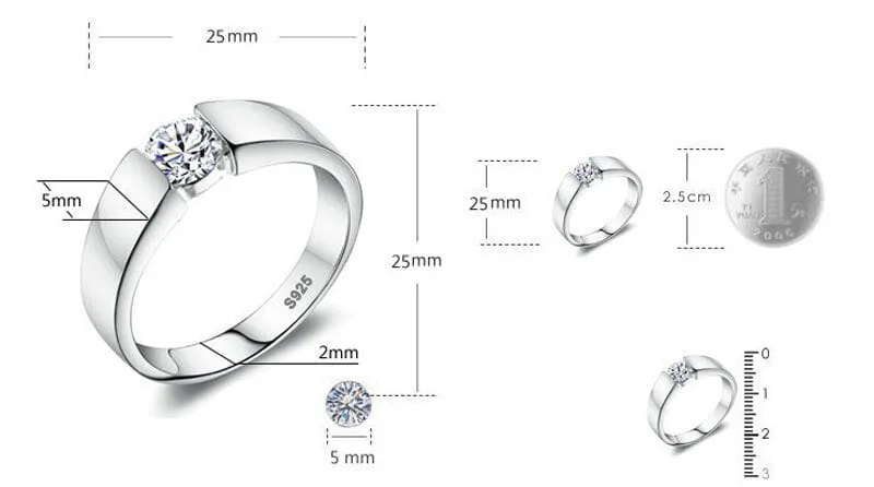 Diamond Solitaire Men's Ring - 925 Sterling Silver