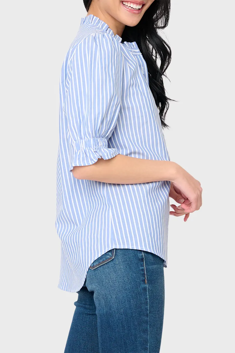 Dianthus Henley Puff Sleeve Striped Blouse