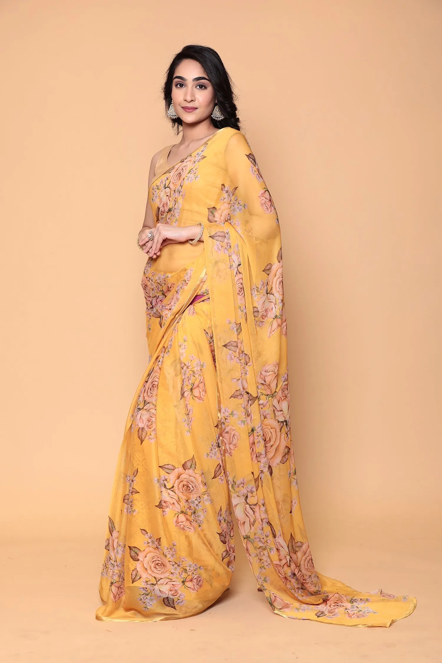 Digital Floral Printed Chiffon Saree