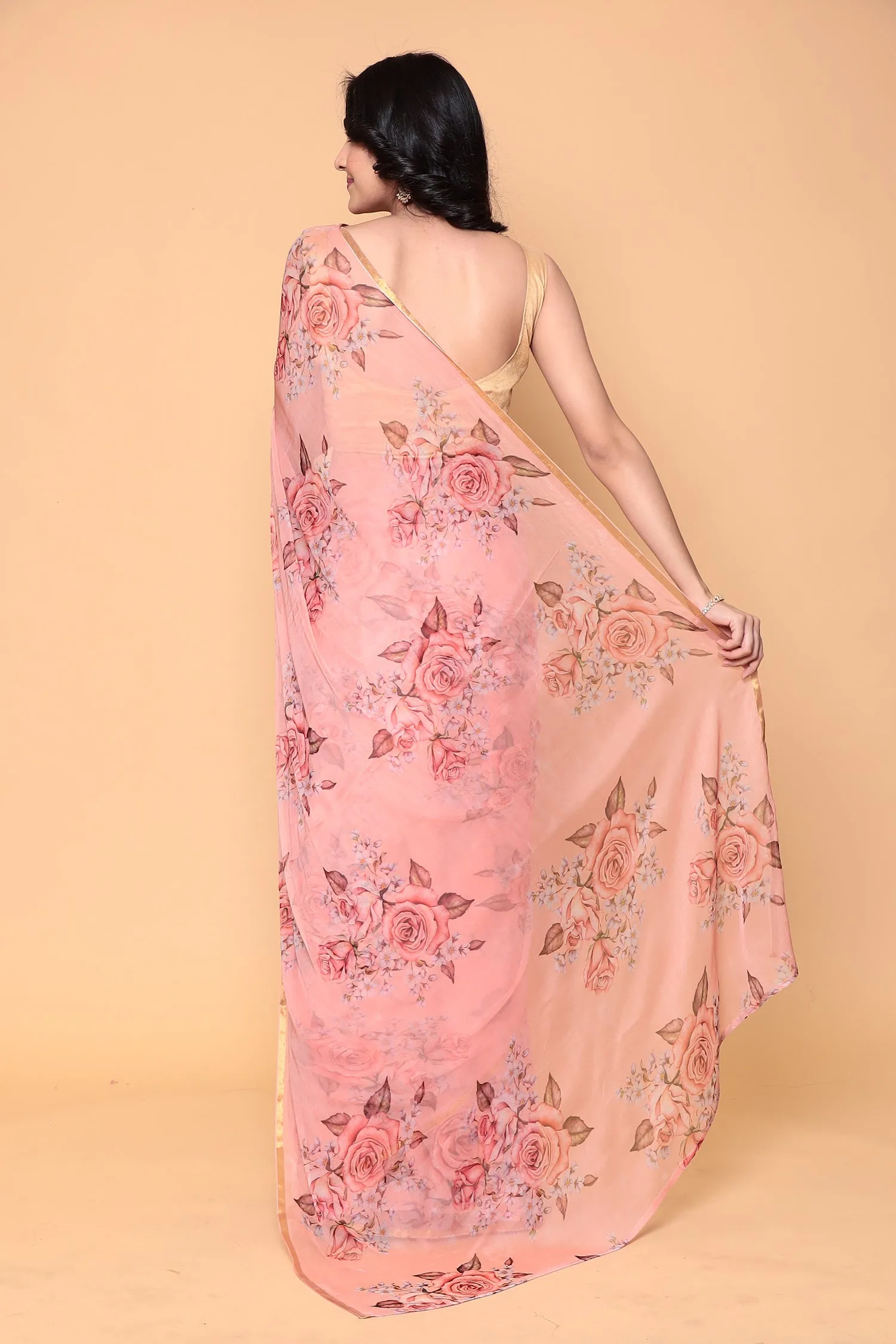 Digital Floral Printed Chiffon Saree