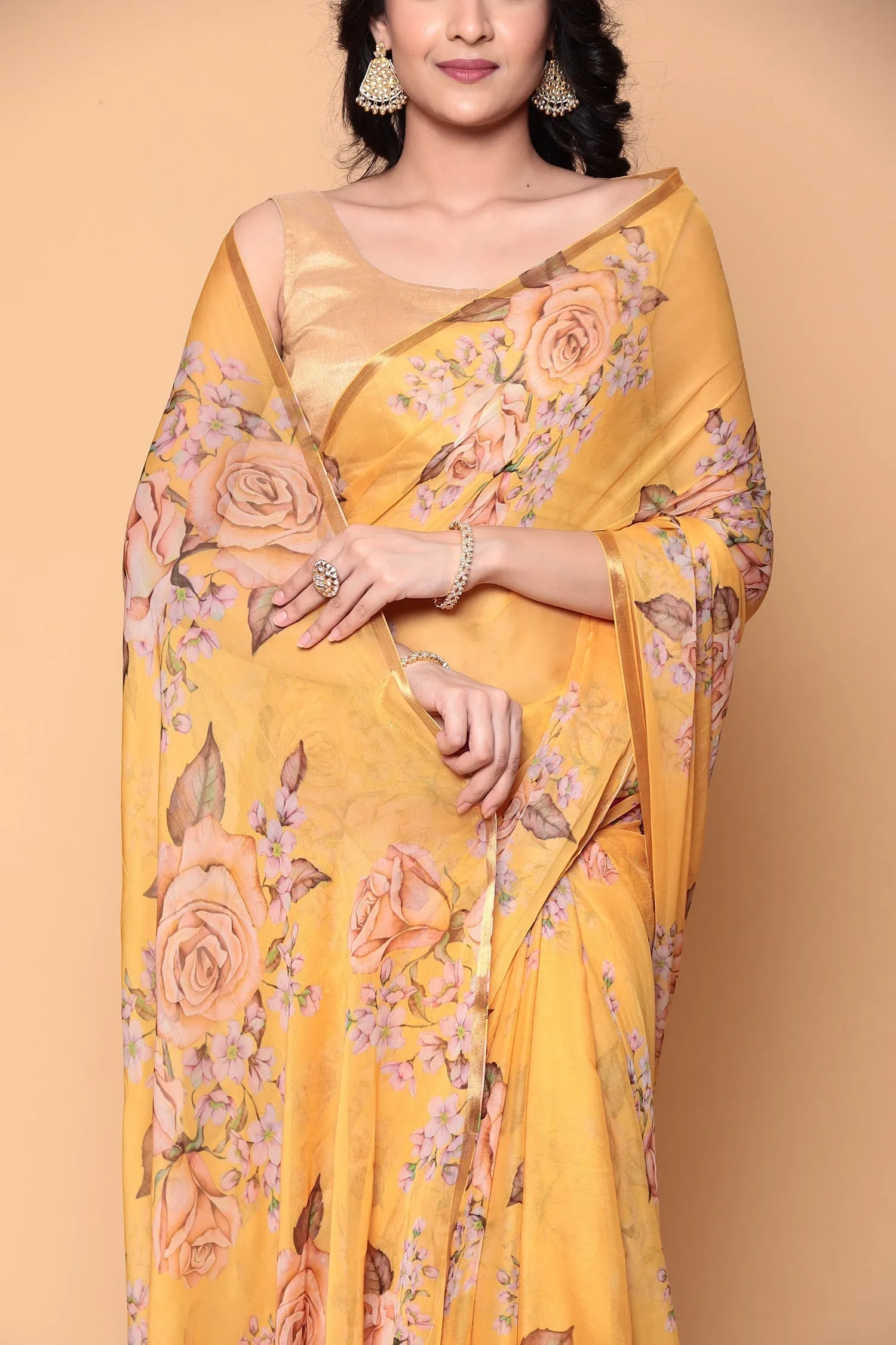 Digital Floral Printed Chiffon Saree