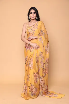 Digital Floral Printed Chiffon Saree