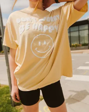 Don't Worry Be Happy Puff Ink Yellow Thrifted Tee