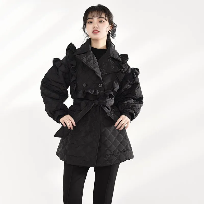 Doryo Long Sleeve Ruffle Bandage Coat