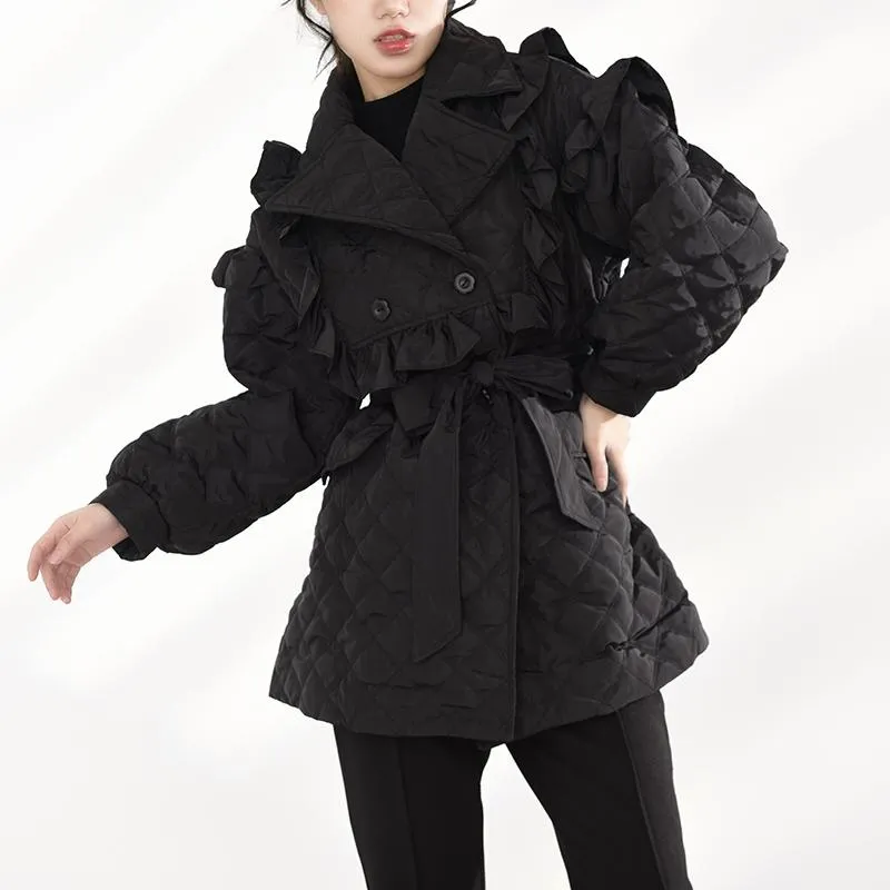 Doryo Long Sleeve Ruffle Bandage Coat