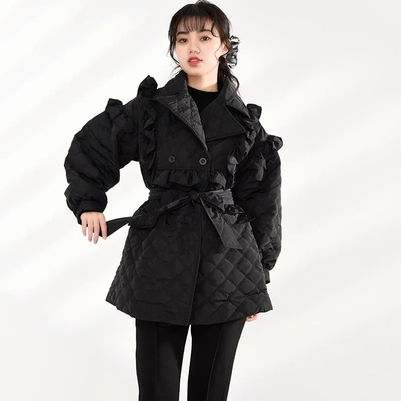 Doryo Long Sleeve Ruffle Bandage Coat