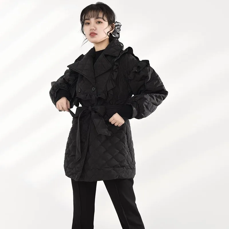 Doryo Long Sleeve Ruffle Bandage Coat