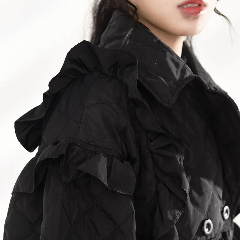 Doryo Long Sleeve Ruffle Bandage Coat